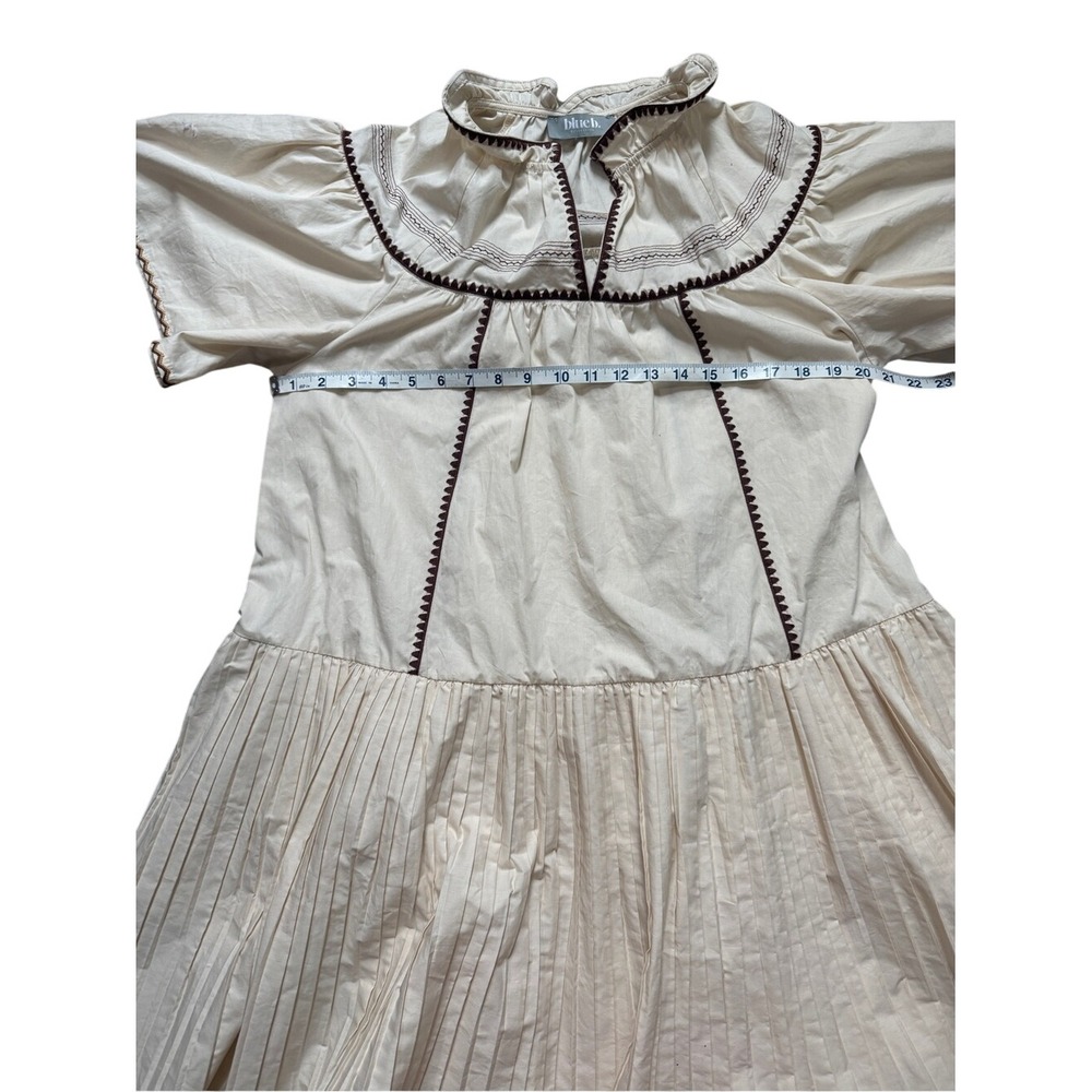 Blue B Cream Pleated Tiered Boho Babydoll Dress M Euro Summer Western Coastal - Picture 4 of 9
